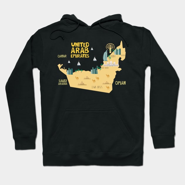 United Arab Emirates Illustrated Map Hoodie by JunkyDotCom